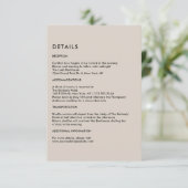 Simple Beige Wedding Details  Informatiekaartje (Staand voorkant)