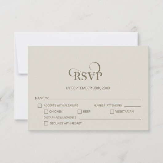 Simple Beige Wedding RSVP with Menu Options (Voorkant)