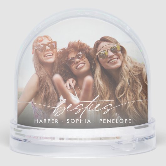 Simple Besties 2 Photo Modern Script Sneeuwbol (Achterkant)