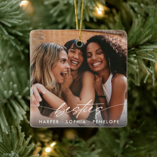 Simple Besties Create Your Own Photo Modern Script Keramisch Ornament (Boom)