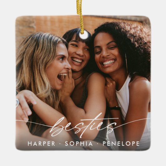 Simple Besties Create Your Own Photo Modern Script Keramisch Ornament (Voorkant)