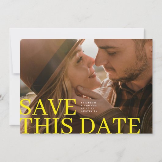 Simple Big Yellow Save This Date & Photo Wedding Save The Date (Voorkant)