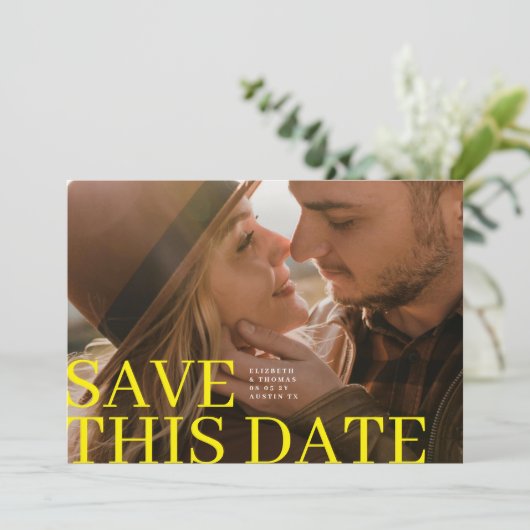 Simple Big Yellow Save This Date & Photo Wedding Save The Date (Staand voorkant)
