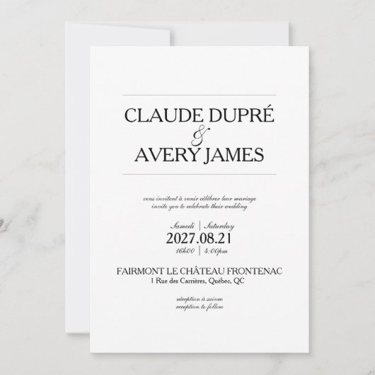 Simple Bilingual French English Wedding Invitation Aankondiging (Voorkant)
