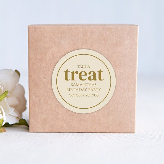 Simple Birthday Treat Favor Modern Tan Beige Ronde Sticker