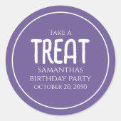 Simple Birthday Treat Favor Whimsical Paars Ronde Sticker (Voorkant)