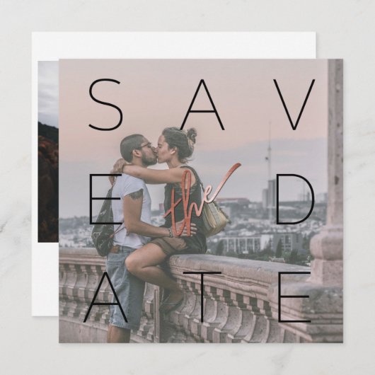 Simple Black 2 Photo Roos Gold Square Weddenschap Save The Date (Voorkant / Achterkant)