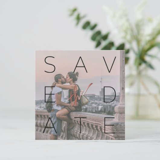 Simple Black 2 Photo Roos Gold Square Weddenschap Save The Date (Staand voorkant)