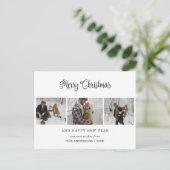 Simple Black 3 Photo Merry-Briefkaarten voor kerst Feestdagenkaart (Staand voorkant)