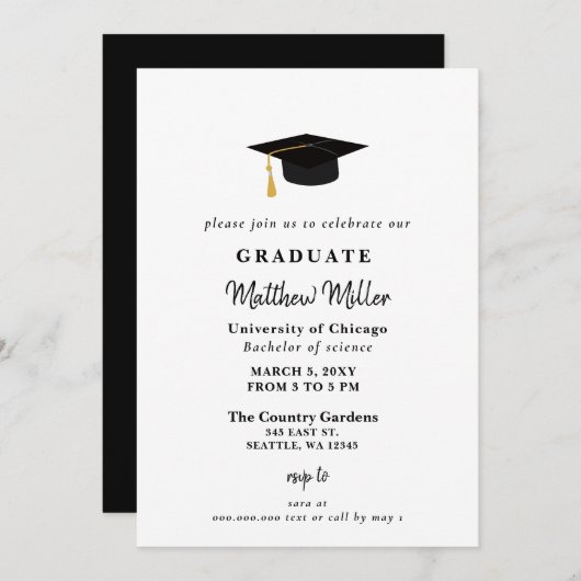 Simple Black Afstudeerder Pet Classy Afstuderen Kaart (Voorkant / Achterkant)