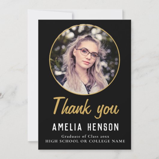 Simple Black Afstuderen Photo Afstuderen Bedankkaart (Voorkant)