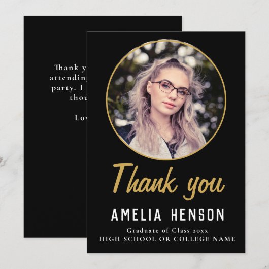 Simple Black Afstuderen Photo Afstuderen Bedankkaart (Voorkant / Achterkant)