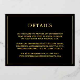 Simple Black and Gold Foil Wedding Enclosure Kaart