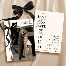 Simple Black and Ivory Bow Elegant Photo Wedding Save The Date