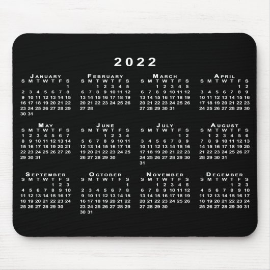 Simple Black and White 2022 Calendar Mouse Pad Muismat (Voorkant)