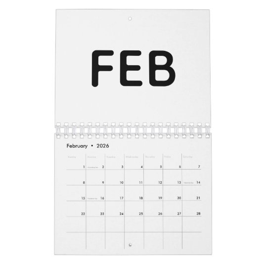 Simple Black and White 2026 Kalender (Feb 2026)