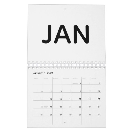 Simple Black and White 2026 Kalender (Jan 2026)