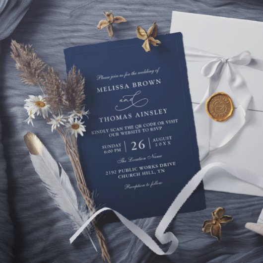 Simple Black and White Budget QR Code Wedding Kaart