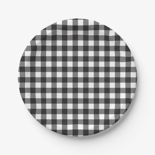 Simple Black and White Buffalo Pset Check Pattern Papieren Bordje (Voorkant)