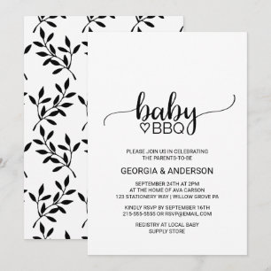 Simple Black and White Calligraphy Baby BBQ Kaart