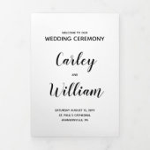 Simple Black and White Calligraphy Wedding Program Drieluik Programma (Cover)