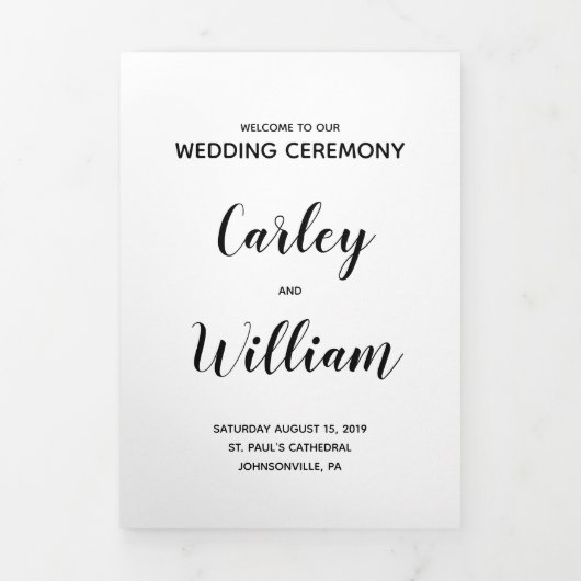 Simple Black and White Calligraphy Wedding Program Drieluik Programma (Cover)