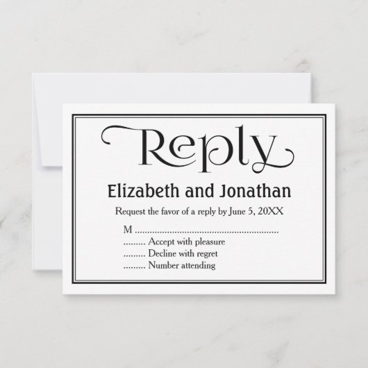 Simple Black and White Christelijk Wedding RSVP-Ka RSVP Kaartje (Voorkant)