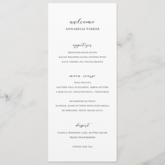 Simple Black and White Clean Guest Name Wedding Menu (Voorkant)