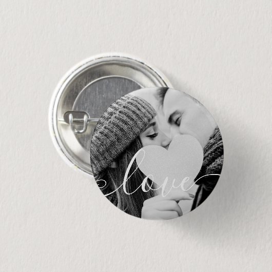 Simple Black and White Couple Photo Script Ronde Button 3,2 Cm (Voorkant /achterkant)