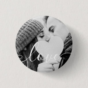 Simple Black and White Couple Photo Script Ronde Button 3,2 Cm