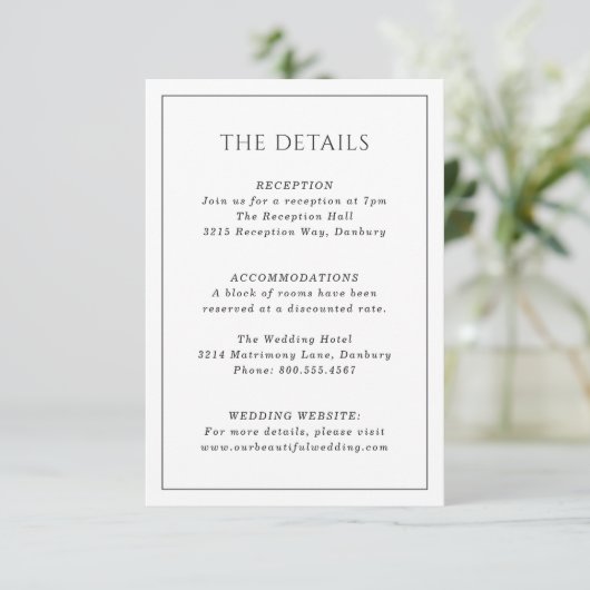 Simple Black and White Elegant Wedding Informatiekaartje