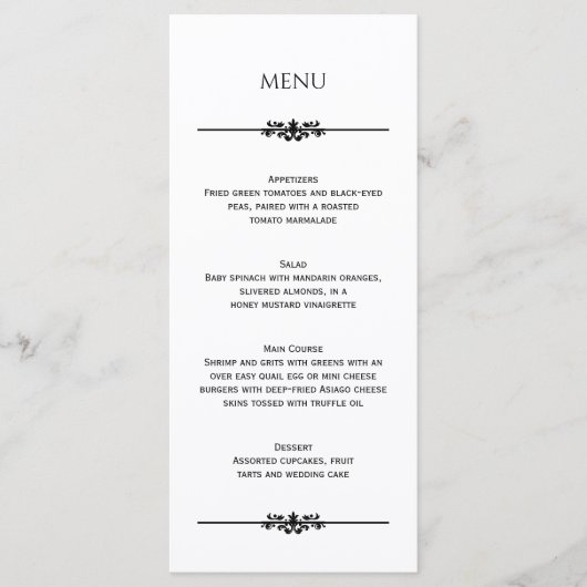 Simple Black and White Elegant Wedding | Menu (Voorkant)