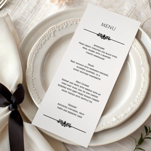 Simple Black and White Elegant Wedding | Menu