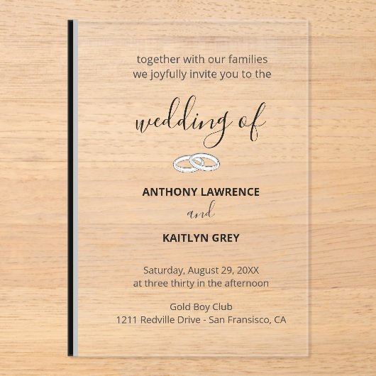 Simple Black and White Formal Wedding - Custom Acryl Uitnodigingen (Voorkant)