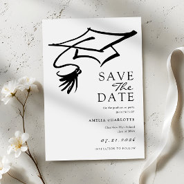 Simple Black and White Graduation Party Save The Date
