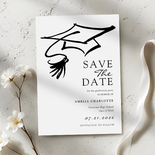 Simple Black and White Graduation Party Save The Date
