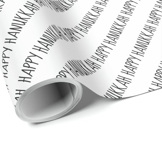 Simple Black and White Happy Hanukkah Script Cadeaupapier (Rol Hoek)