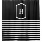 Simple Black and White Horizontal Stripes Monogram Douchegordijn (Voorkant)