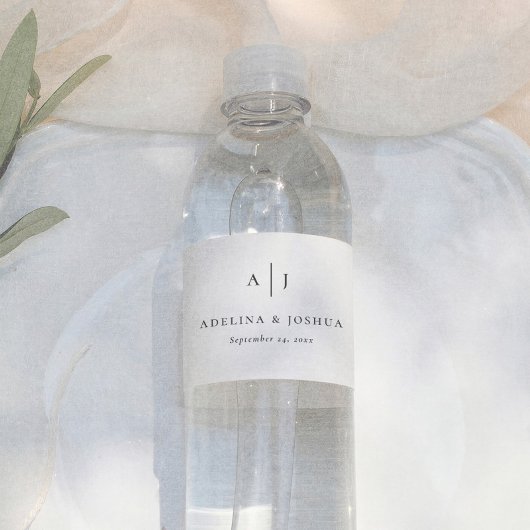 Simple Black And White Monogram Wedding Waterfles Etiket