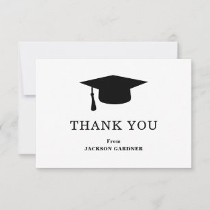 Simple Black and White Mortar Board Afstuderen Bedankkaart