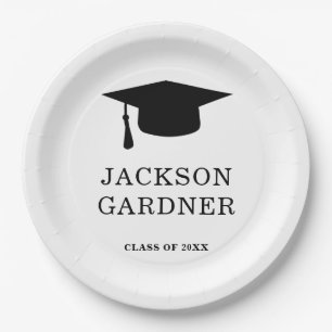 Simple Black and White Mortar Board Afstuderen Papieren Bordje