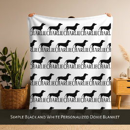 Simple Black and White Personalized Doxie Blanket Fleece Deken