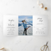 Simple Black and White Photo Modern Wedding Drieluik Uitnodiging (Binnen)