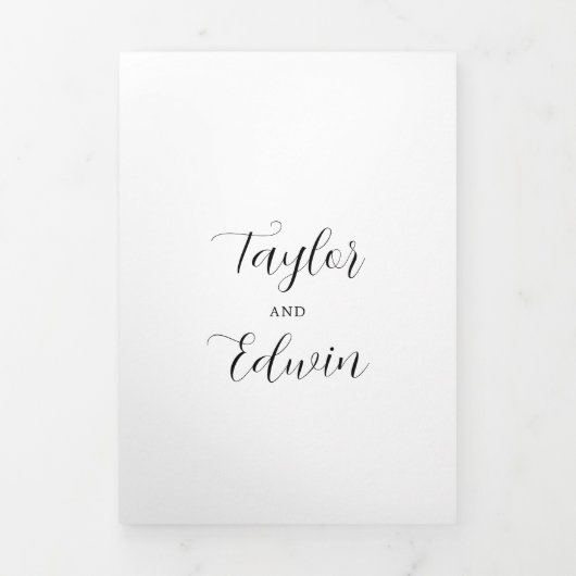 Simple Black and White Photo Modern Wedding Drieluik Uitnodiging (Cover)