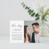 Simple Black and White Photo Wedding Postponement Aankondigingskaart (Staand voorkant)