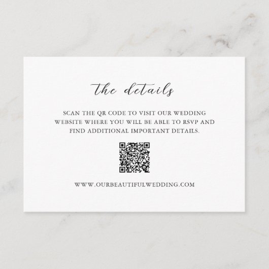 Simple Black and White QR Code Clean Wedding Informatiekaartje (Voorkant)