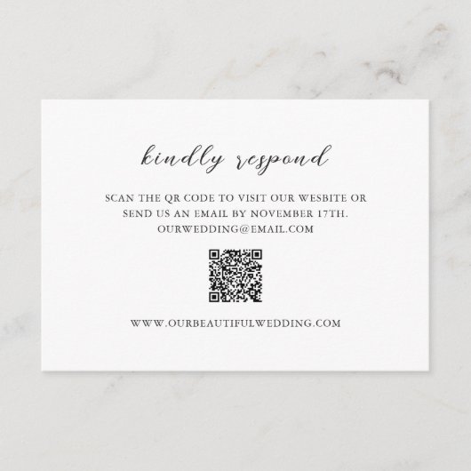 Simple Black and White QR Code Clean Wedding RSVP Kaartje (Voorkant)