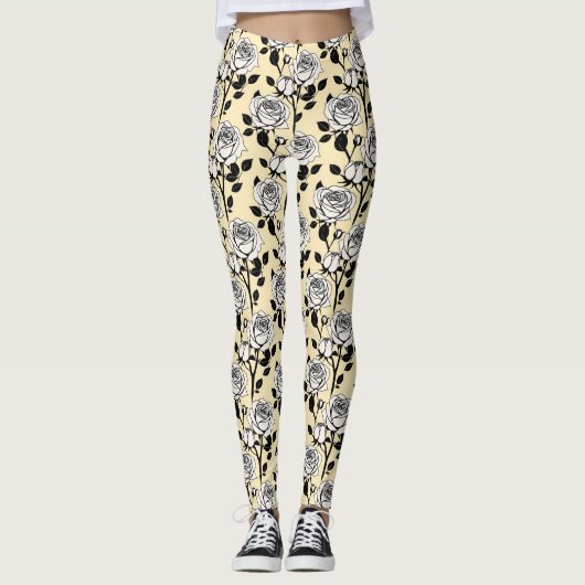 Simple Black And White Roses In A Graphic Style  Leggings (Voorkant)