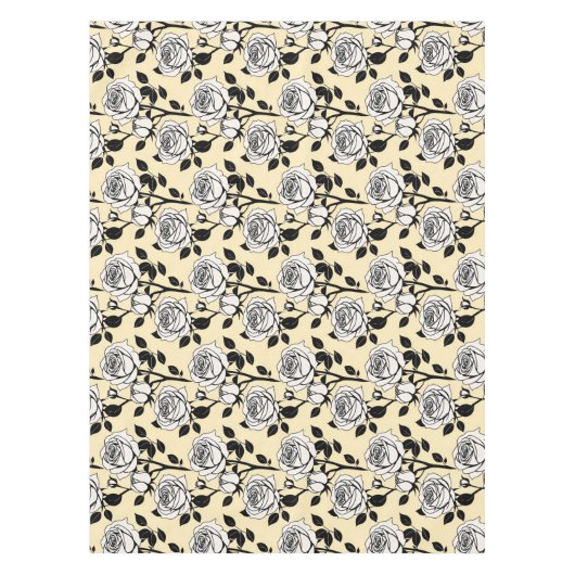 Simple Black And White Roses In A Graphic Style  Tafelkleed (Voorkant)