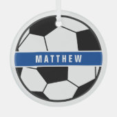 Simple Black and White Soccer Football Monogram Glas Ornament (Voorkant)